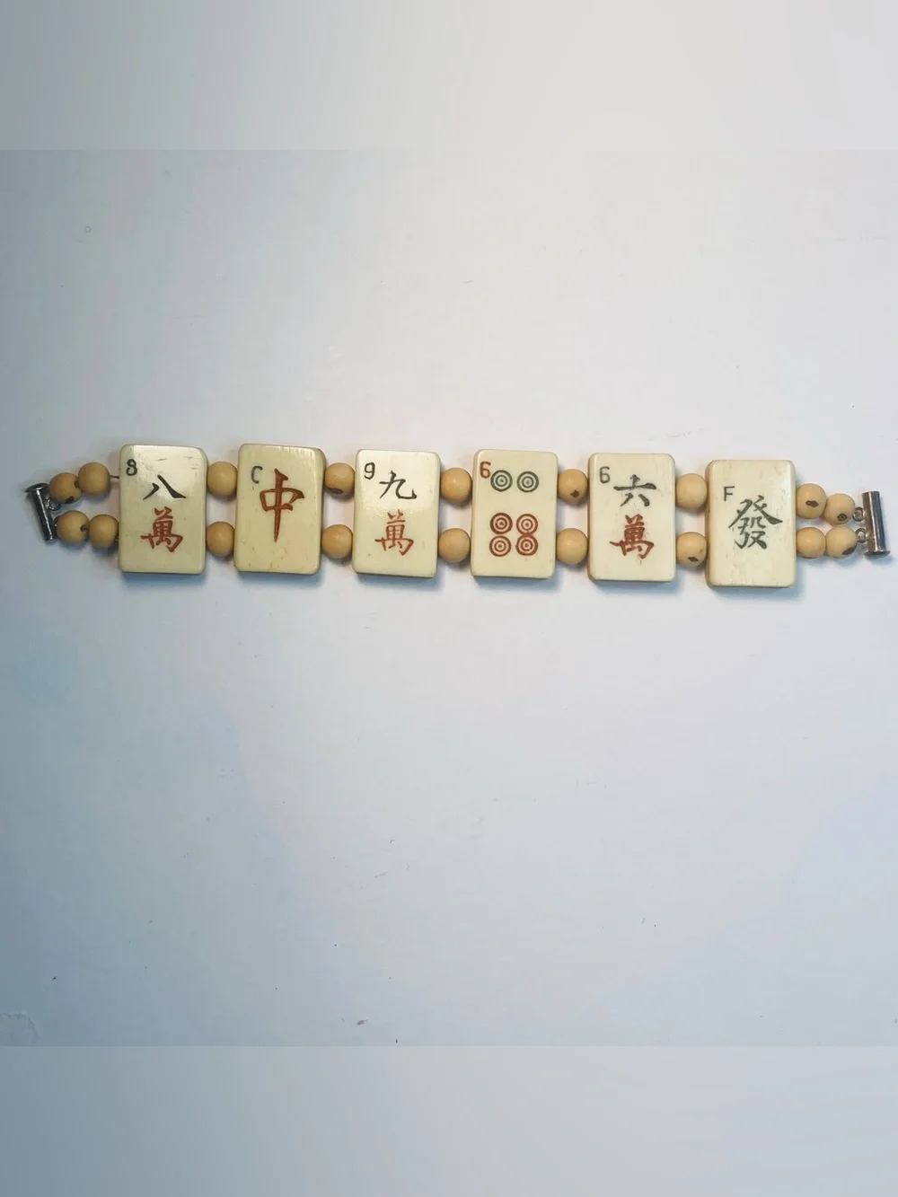 Vintage Mah Jong Bracelet, Two Tone Dovetail Tiles with Magnetic Slide Clasp
